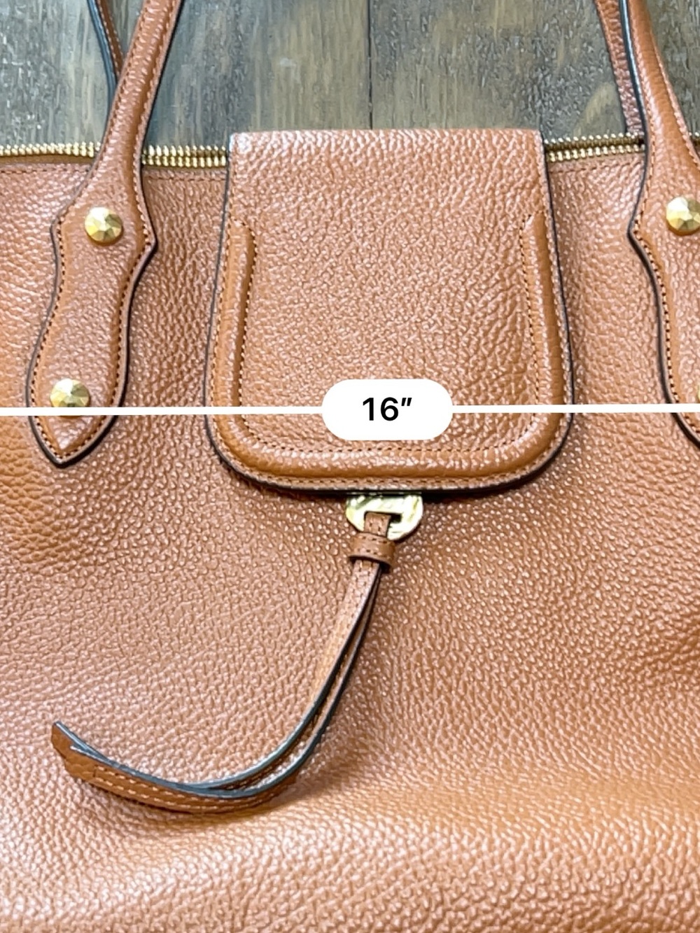 Pebbled Leather Shoulder Tote in Brown with Gold Hardware - Picture 3 of 6